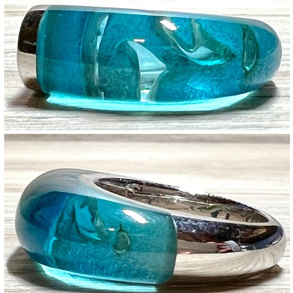 Designer Guess Collection Sterling Silver Blue Resin Hawaiian Hook Ring, Size 6 - Picture 1 of 11
